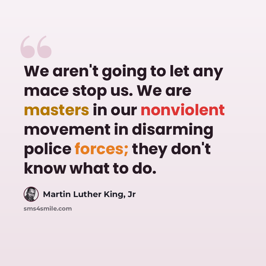 “We aren't going to let any mace stop us. We are masters in our nonviolent movement in disarming police forces; they don't know what to do.” quote by Martin Luther King, Jr