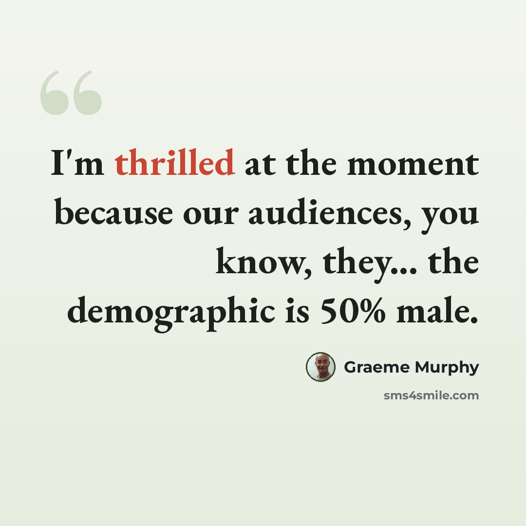“I'm thrilled at the moment because our audiences, you know, they... the demographic is 50% male.” quote by Graeme Murphy