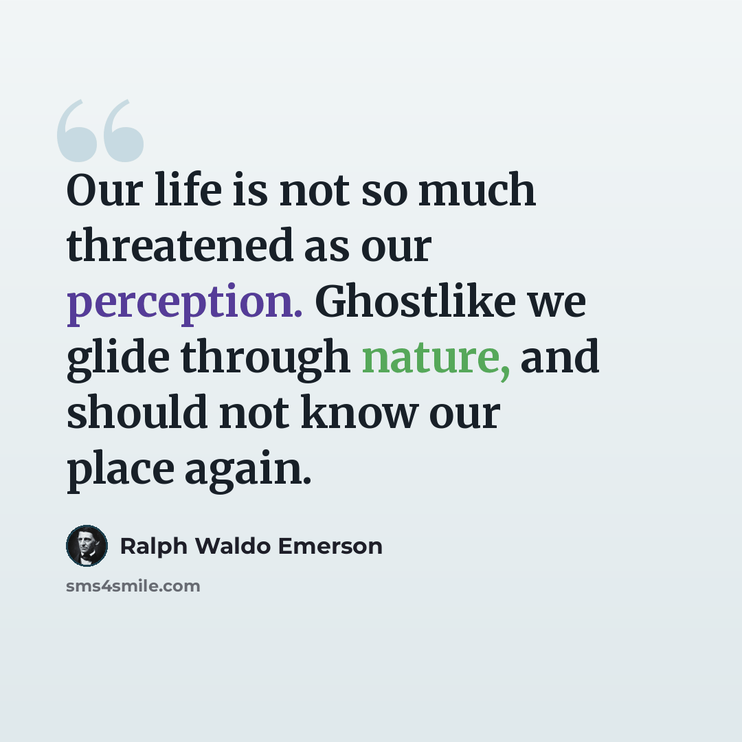 “Our life is not so much threatened as our perception. Ghostlike we glide through nature, and should not know our place again.” quote by Ralph Waldo Emerson