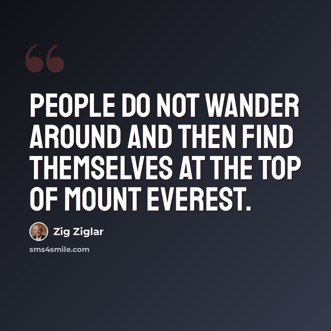 “People do not wander around and then find themselves at the top of Mount Everest.” quote by Zig Ziglar
