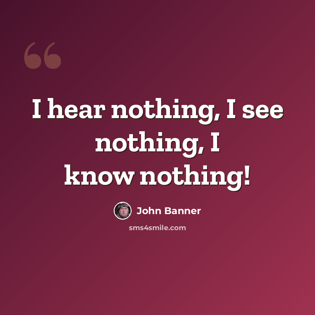 “I hear nothing, I see nothing, I know nothing!” quote by John Banner