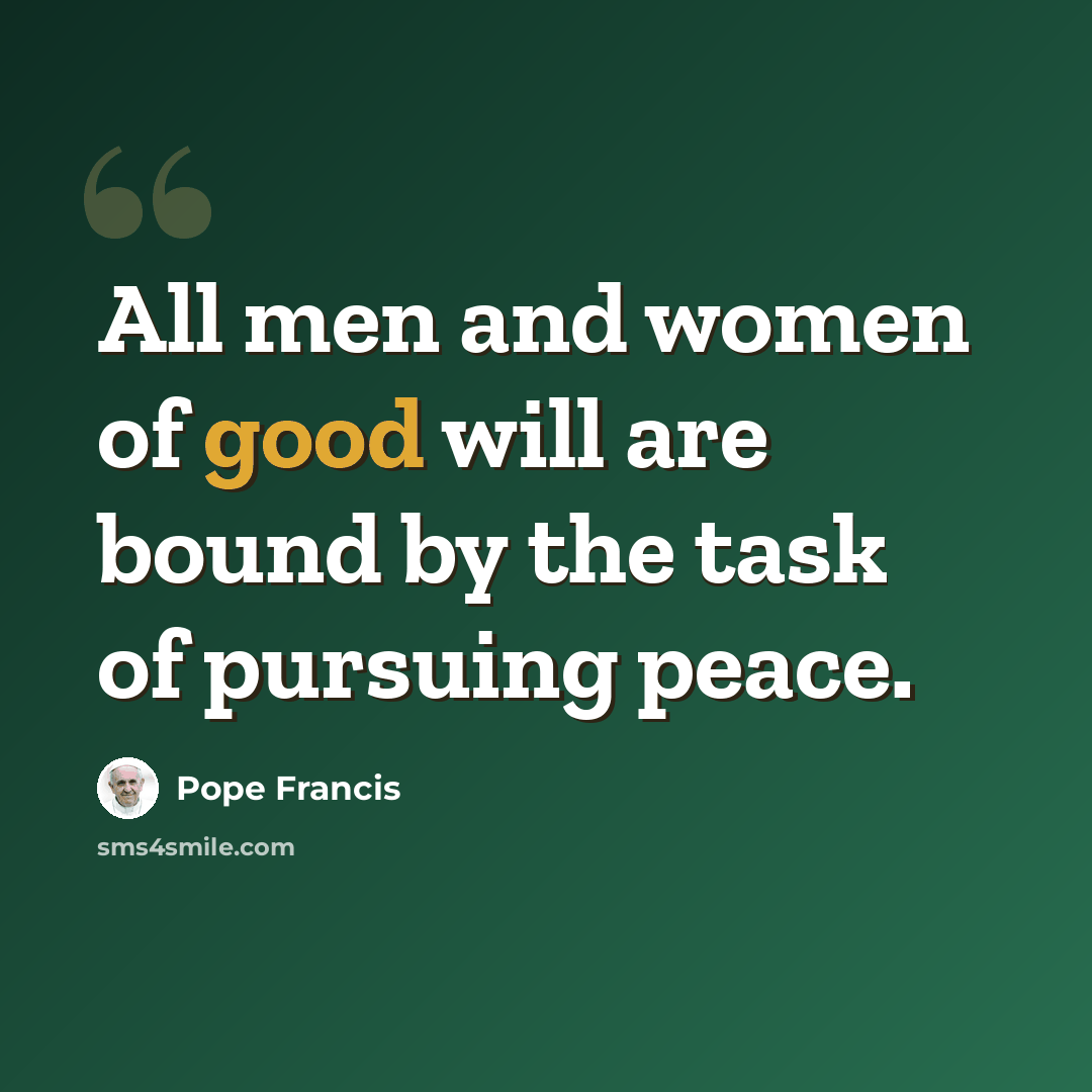“All men and women of good will are bound by the task of pursuing peace.” quote by Pope Francis