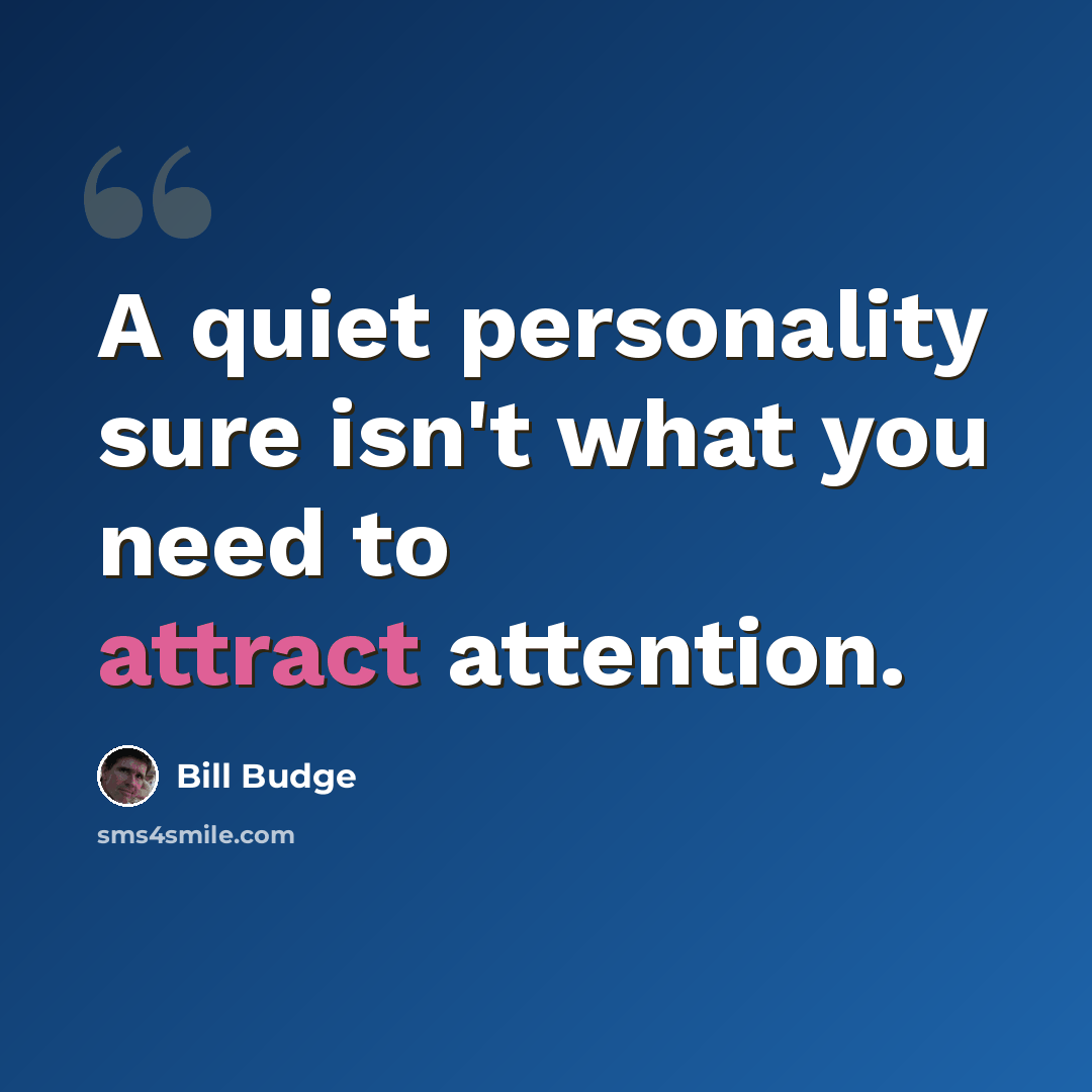 “A quiet personality sure isn't what you need to attract attention.” quote by Bill Budge