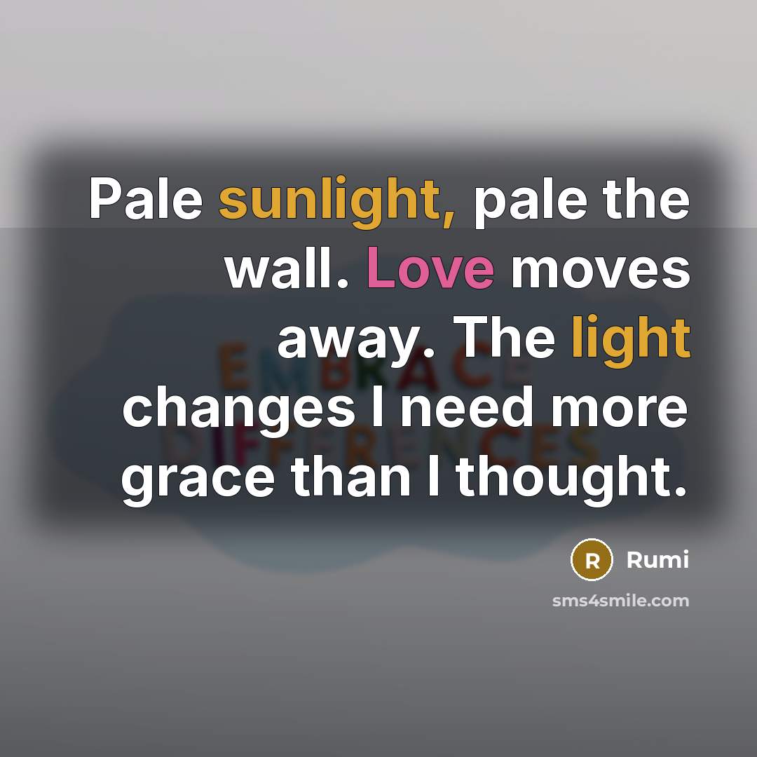 “Pale sunlight, pale the wall. Love moves away. The light changes I need more grace than I thought.” quote by Rumi
