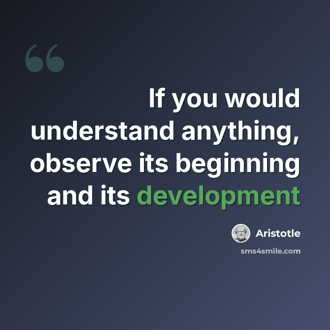 “If you would understand anything, observe its beginning and its development” quote by Aristotle