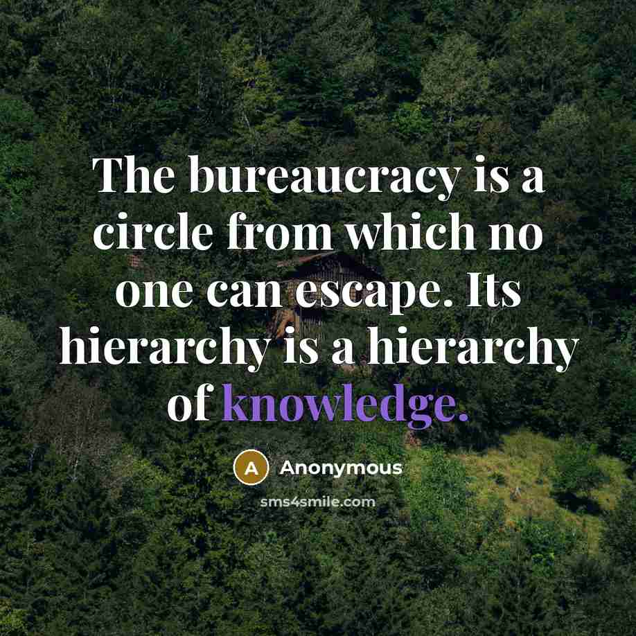 “The bureaucracy is a circle from which no one can escape. Its hierarchy is a hierarchy of knowledge.” quote by Anonymous