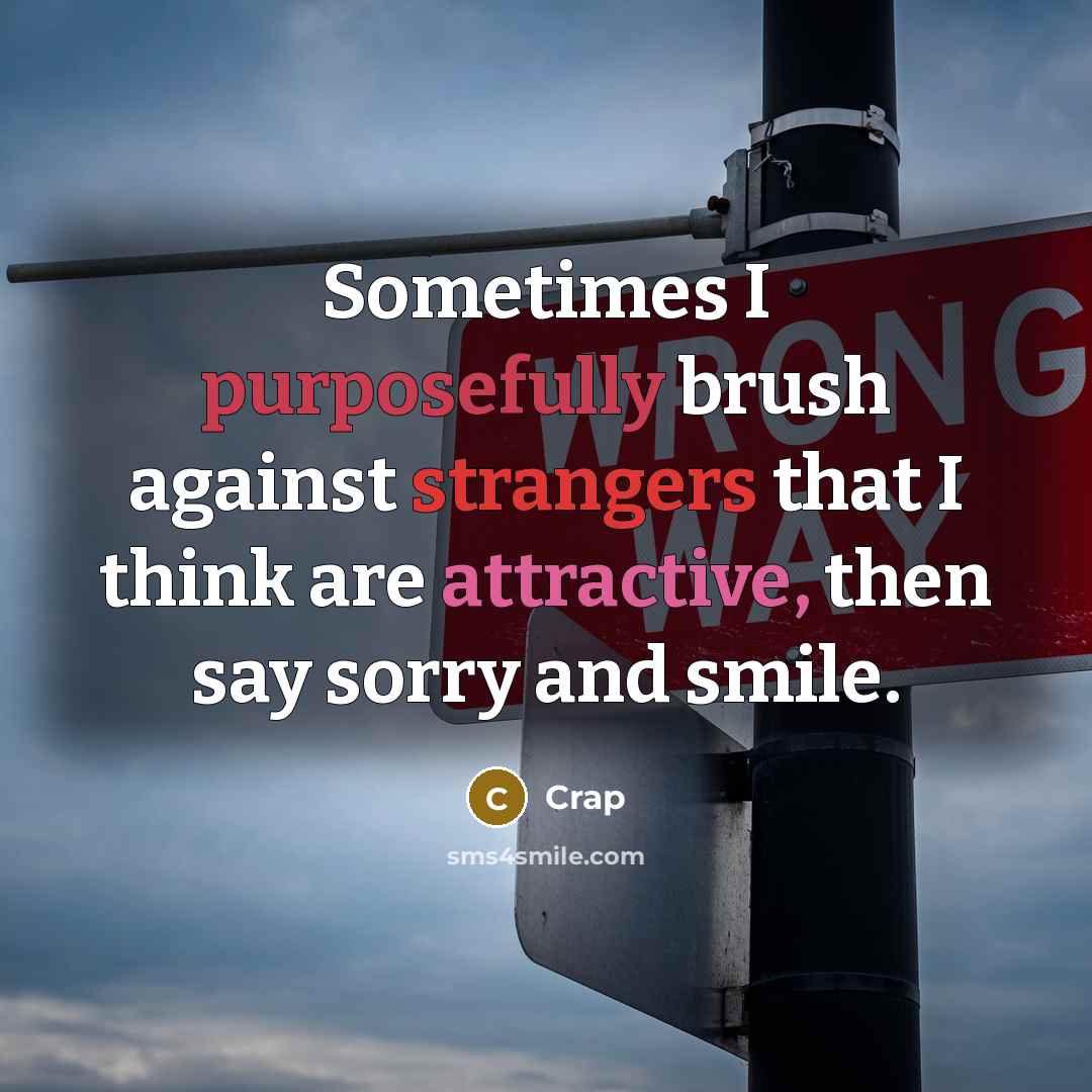 “Sometimes I purposefully brush against strangers that I think are attractive, then say sorry and smile.” quote by Crap