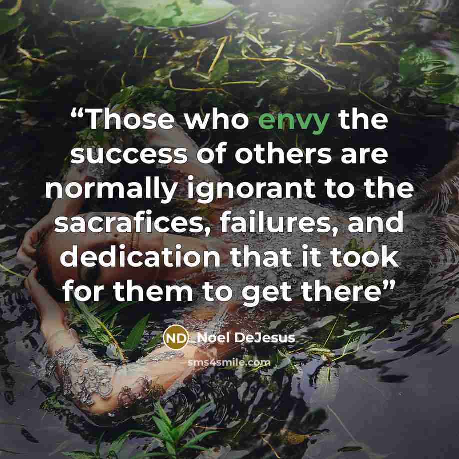 “Those who envy the success of others are normally ignorant to the sacrafices, failures, and dedication that it took for them to get there” quote by Noel DeJesus