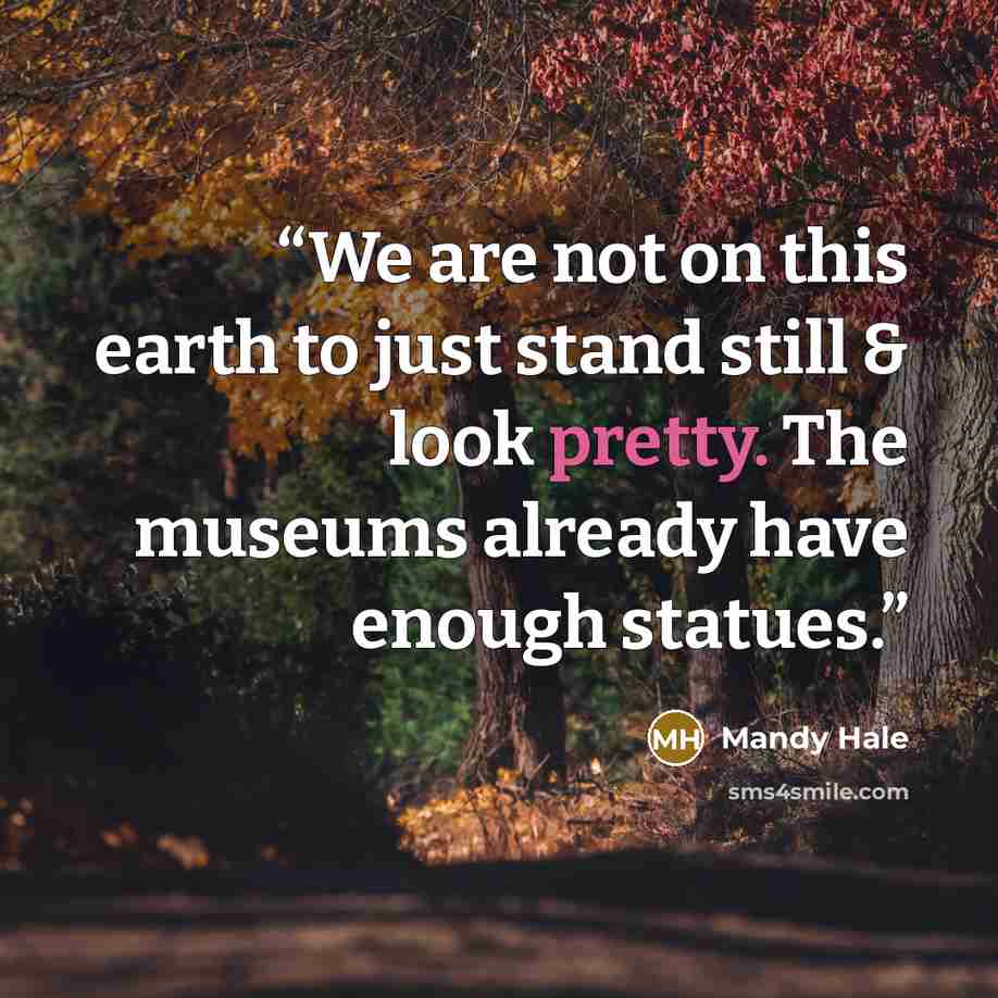 “We are not on this earth to just stand still & look pretty. The museums already have enough statues.” quote by Mandy Hale