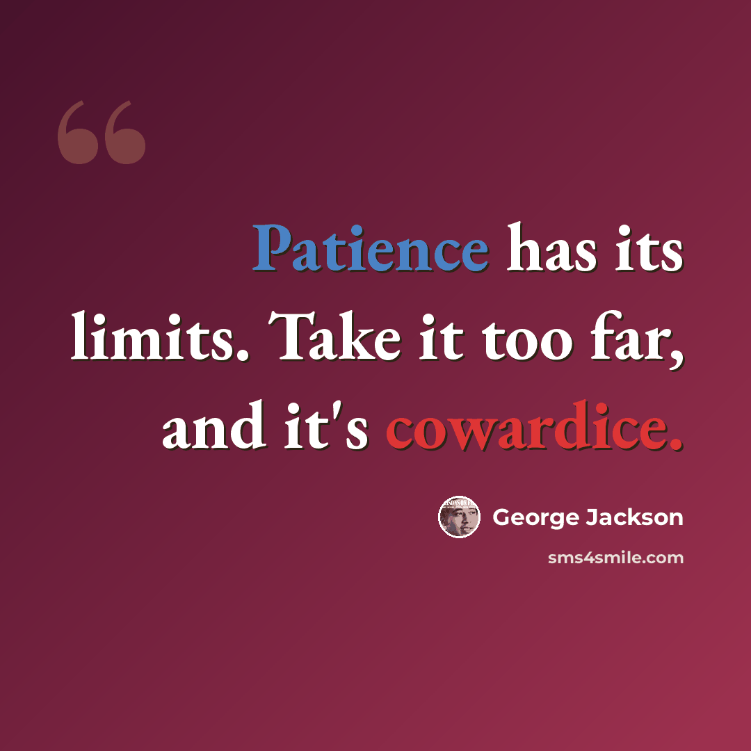 “Patience has its limits. Take it too far, and it's cowardice.” quote by George Jackson