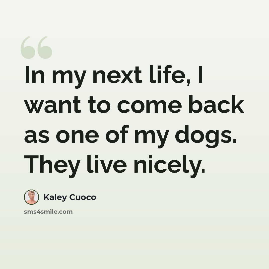 “In my next life, I want to come back as one of my dogs. They live nicely.” quote by Kaley Cuoco