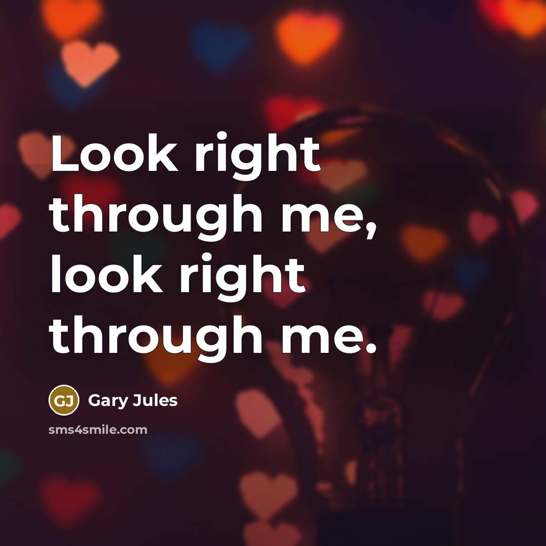 “Look right through me, look right through me.” quote by Gary Jules