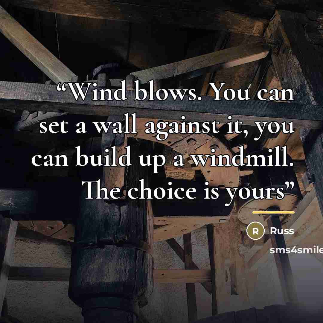 “Wind blows. You can set a wall against it, you can build up a windmill. The choice is yours” quote by Russ