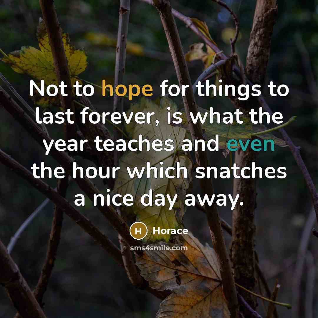 “Not to hope for things to last forever, is what the year teaches and even the hour which snatches a nice day away.” quote by Horace
