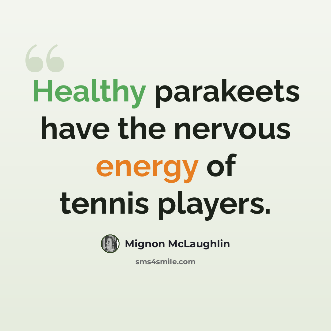“Healthy parakeets have the nervous energy of tennis players.” quote by Mignon McLaughlin
