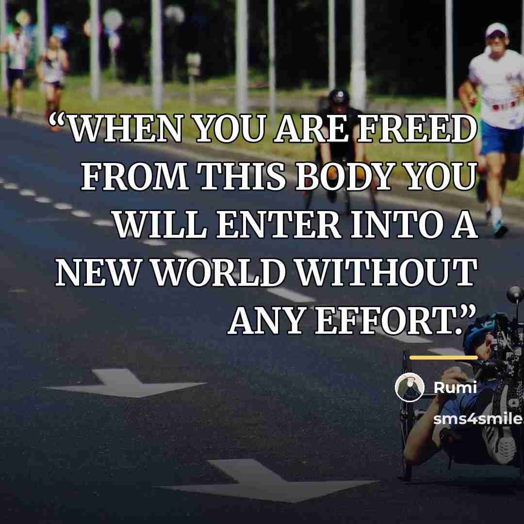 “WHEN YOU ARE FREED FROM THIS BODY YOU WILL ENTER INTO A NEW WORLD WITHOUT ANY EFFORT.” quote by Rumi