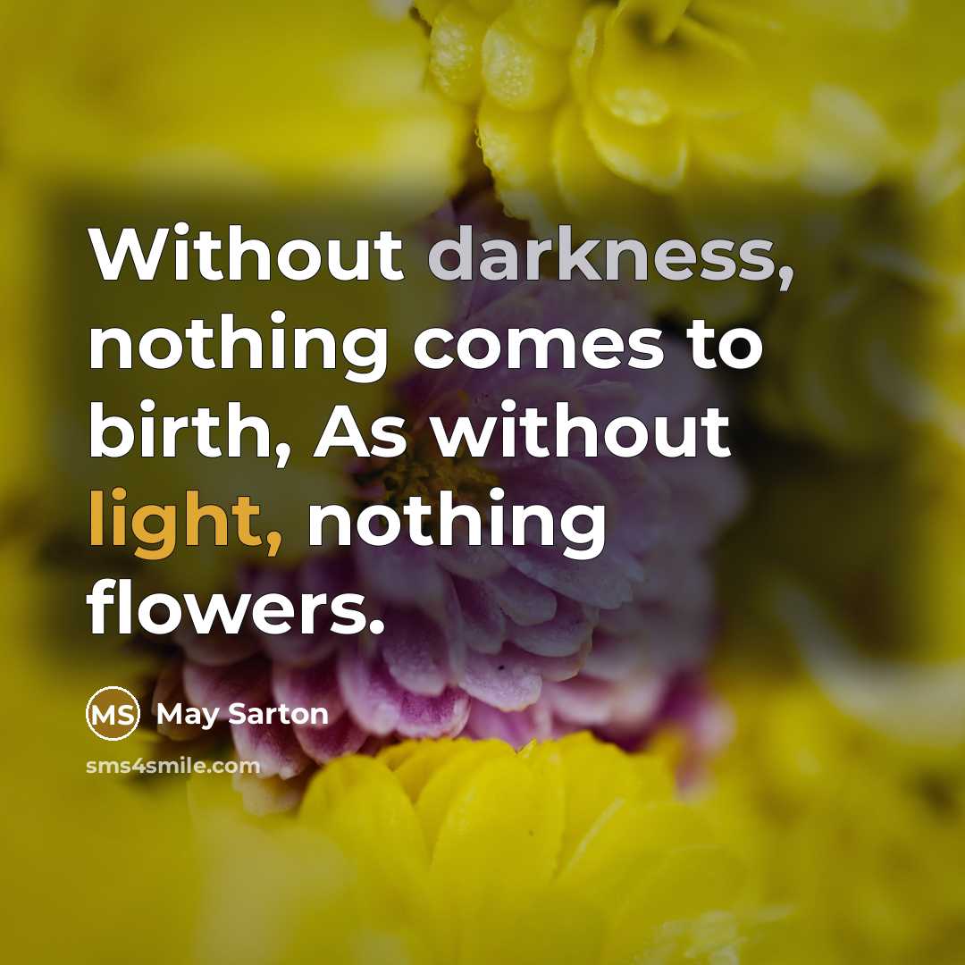“Without darkness, nothing comes to birth, As without light, nothing flowers.” quote by May Sarton
