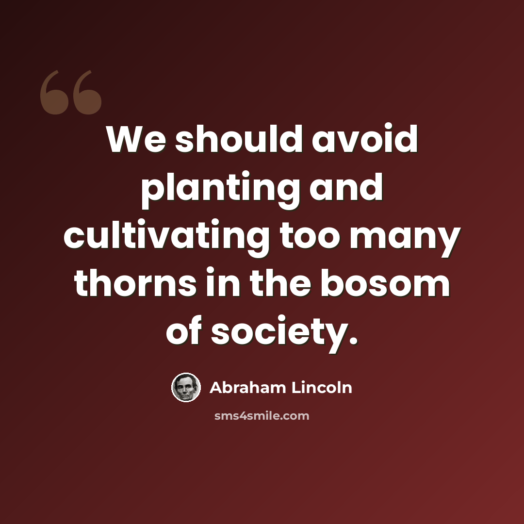 “We should avoid planting and cultivating too many thorns in the bosom of society.” quote by Abraham Lincoln