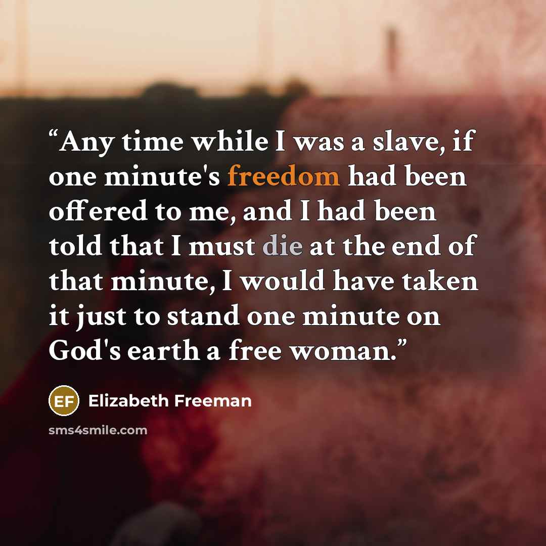 “Any time while I was a slave, if one minute's freedom had been offered to me, and I had been told that I must die at the end of that minute, I would have taken it just to stand one minute on God's earth a free woman.” quote by Elizabeth Freeman