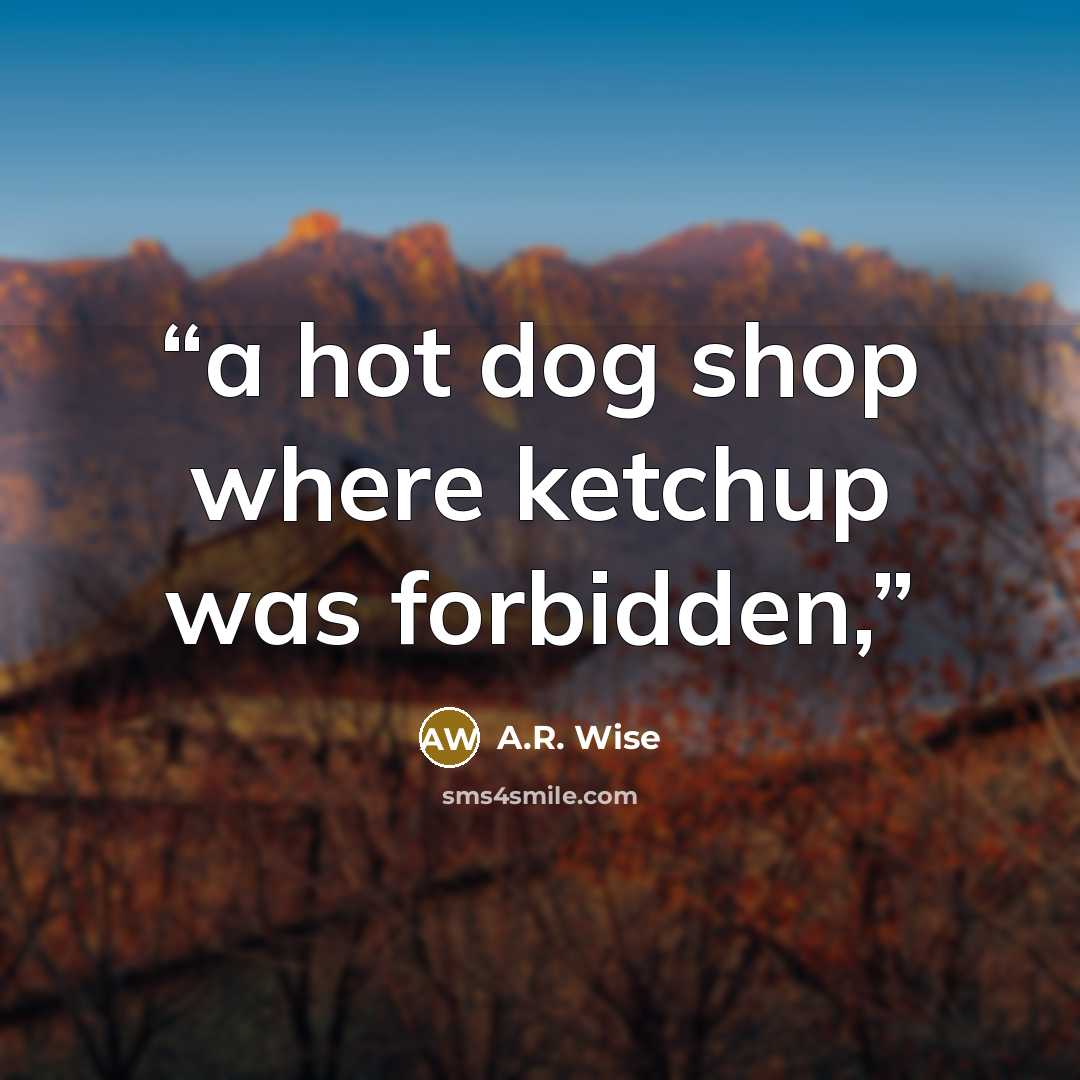 “a hot dog shop where ketchup was forbidden,” quote by A.R. Wise