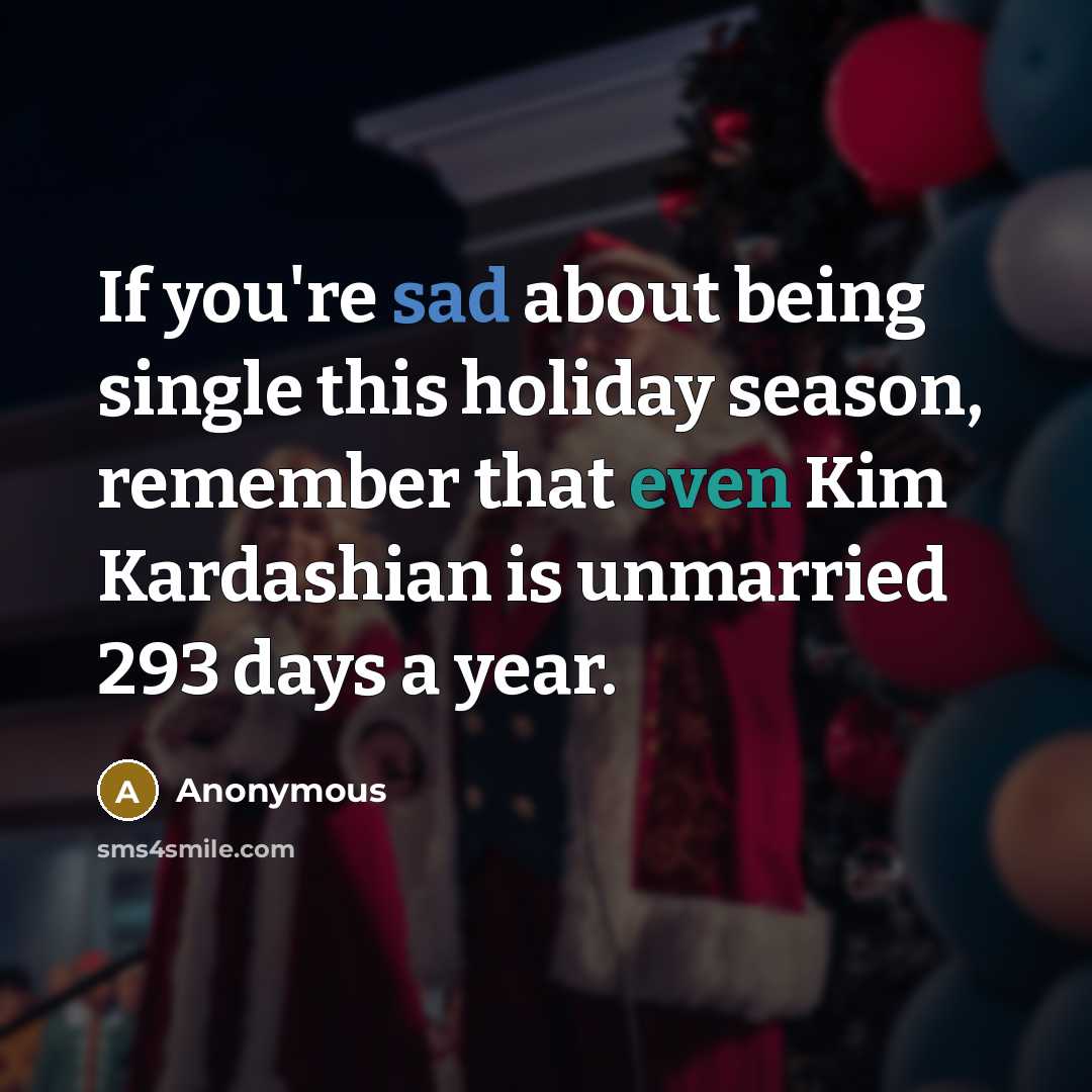 “If you're sad about being single this holiday season, remember that even Kim Kardashian is unmarried 293 days a year.” quote by Anonymous