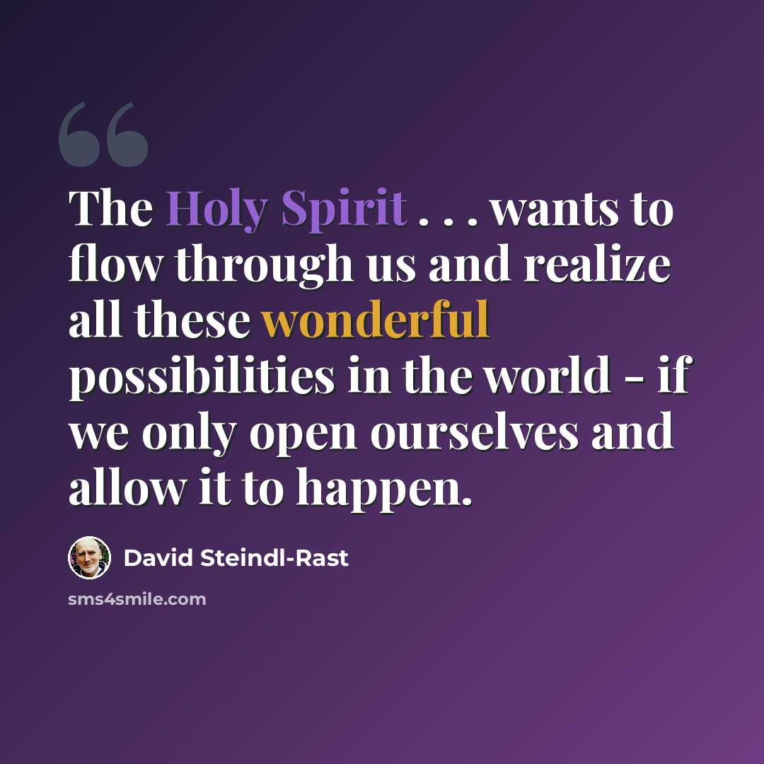 “The Holy Spirit . . . wants to flow through us and realize all these wonderful possibilities in the world - if we only open ourselves and allow it to happen.” quote by David Steindl-Rast
