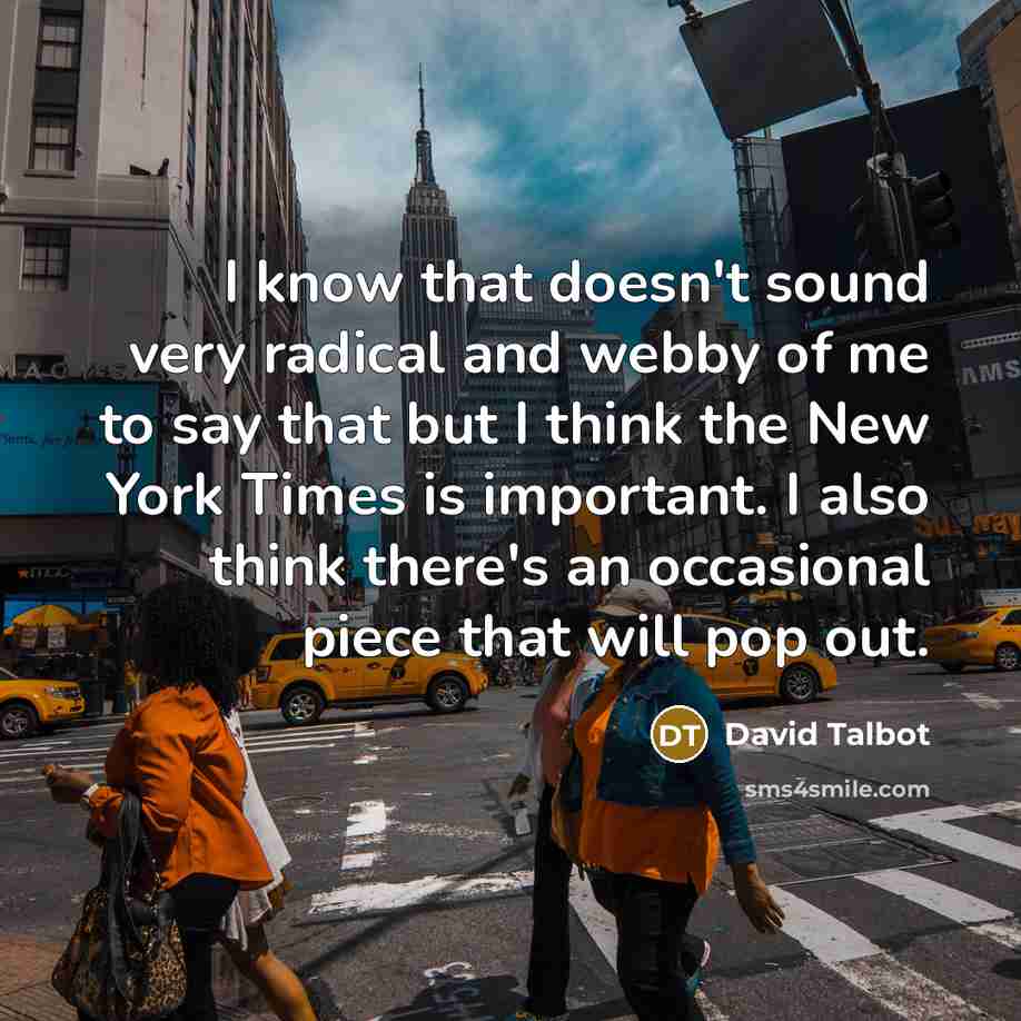 “I know that doesn't sound very radical and webby of me to say that but I think the New York Times is important. I also think there's an occasional piece that will pop out.” quote by David Talbot
