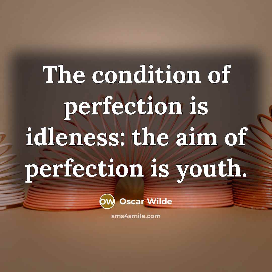 “The condition of perfection is idleness: the aim of perfection is youth.” quote by Oscar Wilde
