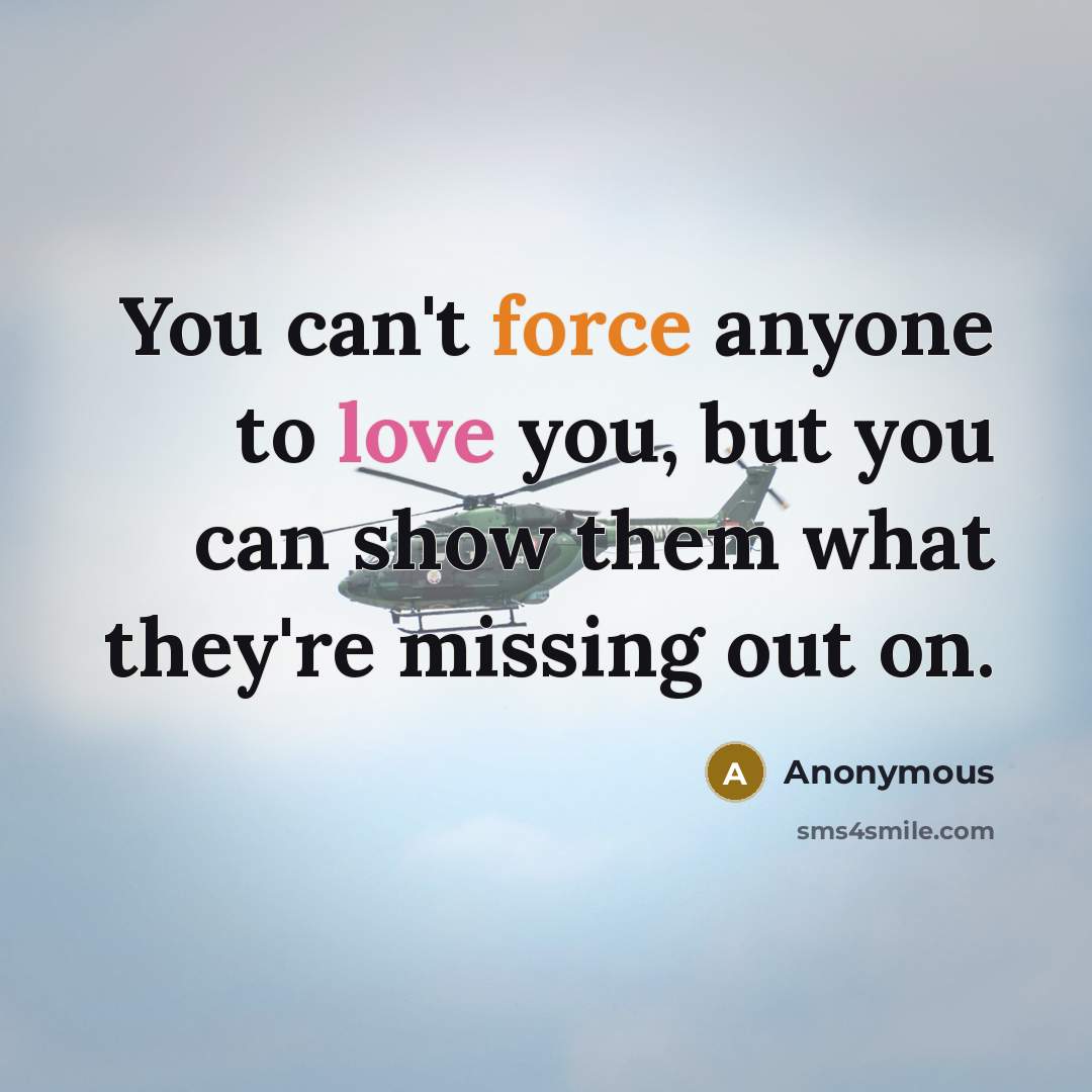 “You can't force anyone to love you, but you can show them what they're missing out on.” quote by Anonymous