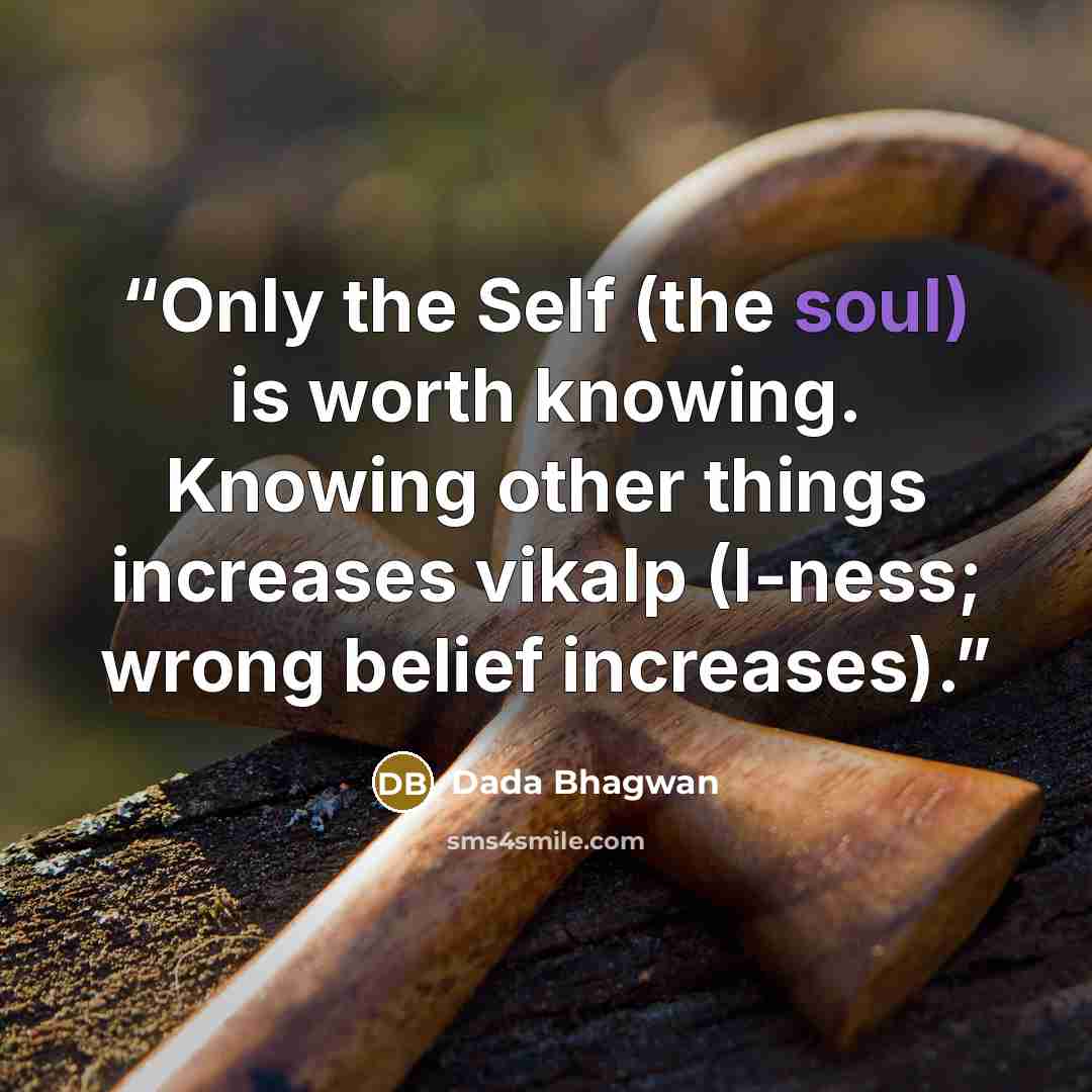 “Only the Self (the soul) is worth knowing. Knowing other things increases vikalp (I-ness; wrong belief increases).” quote by Dada Bhagwan