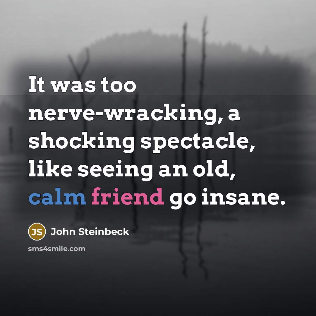 “It was too nerve-wracking, a shocking spectacle, like seeing an old, calm friend go insane.” quote by John Steinbeck