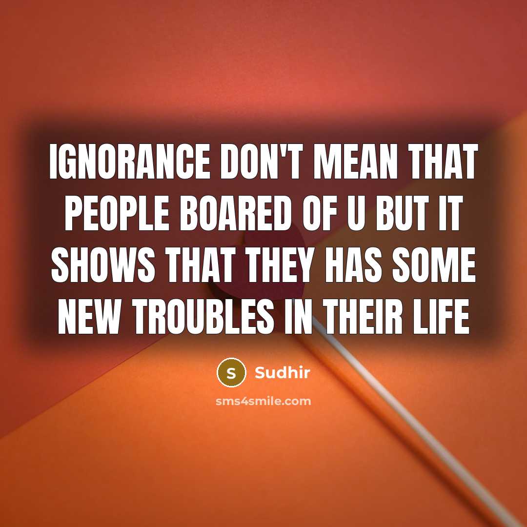 “Ignorance don't mean that people boared of u but it shows that they has some new troubles in their life” quote by Sudhir