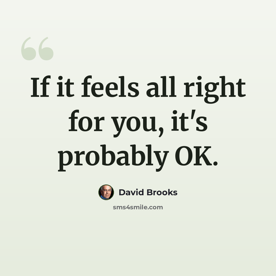 “If it feels all right for you, it's probably OK.” quote by David Brooks