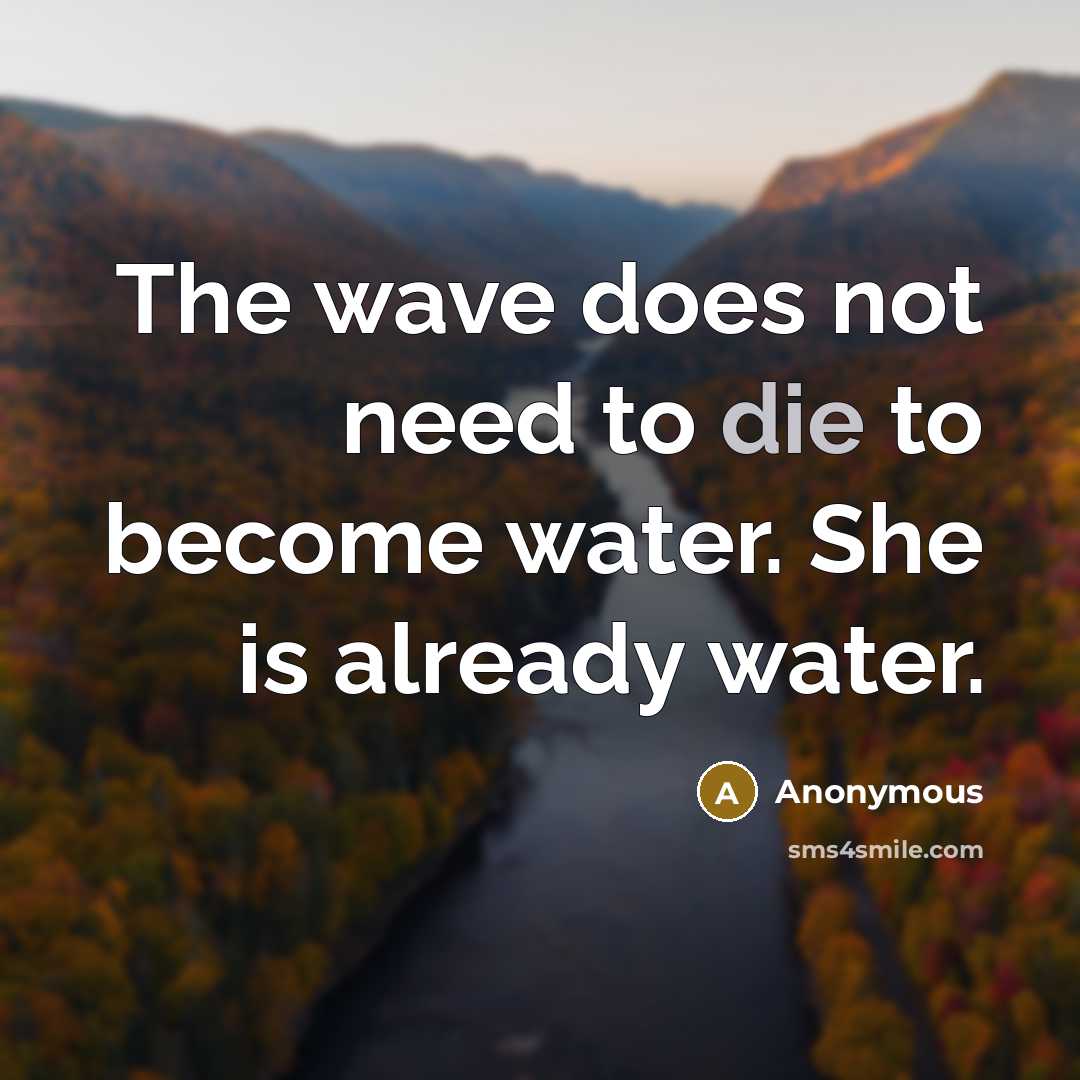 “The wave does not need to die to become water. She is already water.” quote by Anonymous