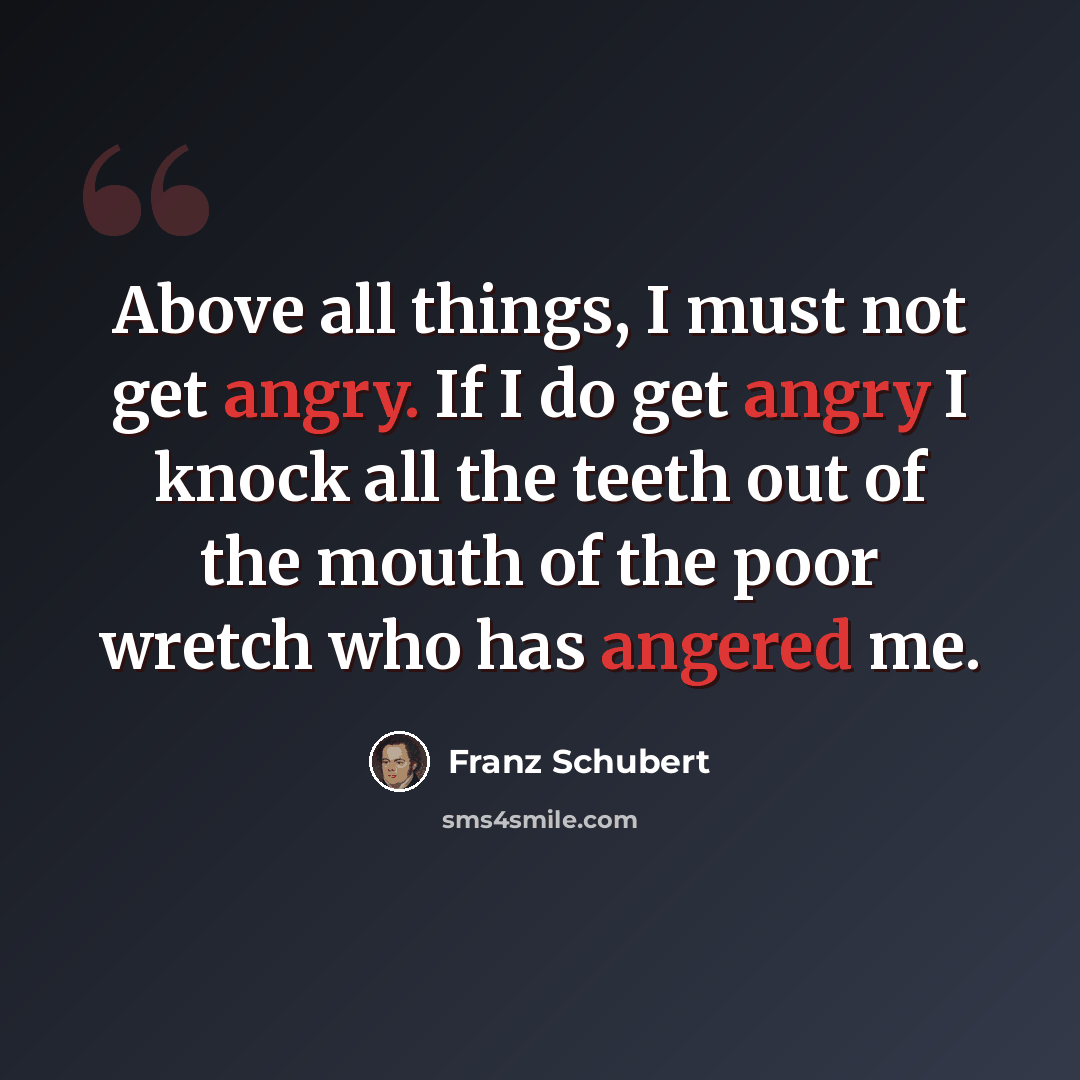 “Above all things, I must not get angry. If I do get angry I knock all the teeth out of the mouth of the poor wretch who has angered me.” quote by Franz Schubert