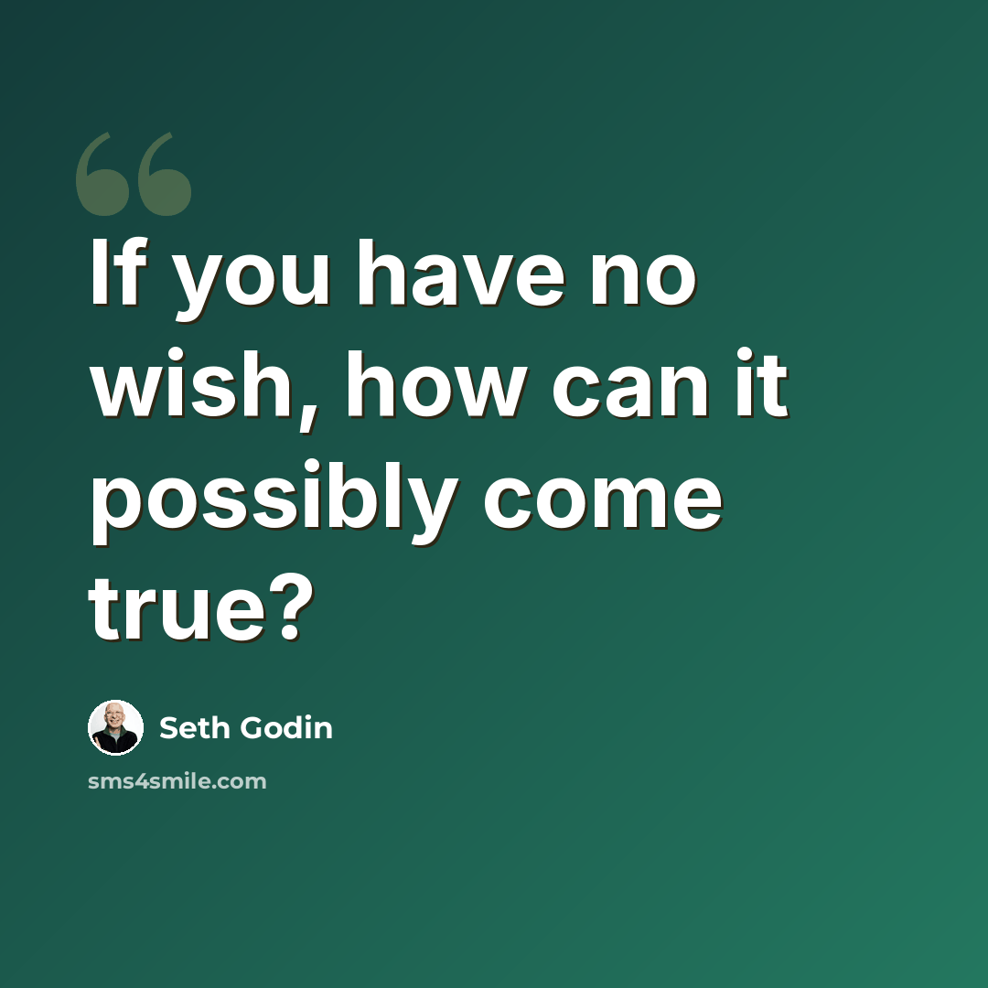 “If you have no wish, how can it possibly come true?” quote by Seth Godin
