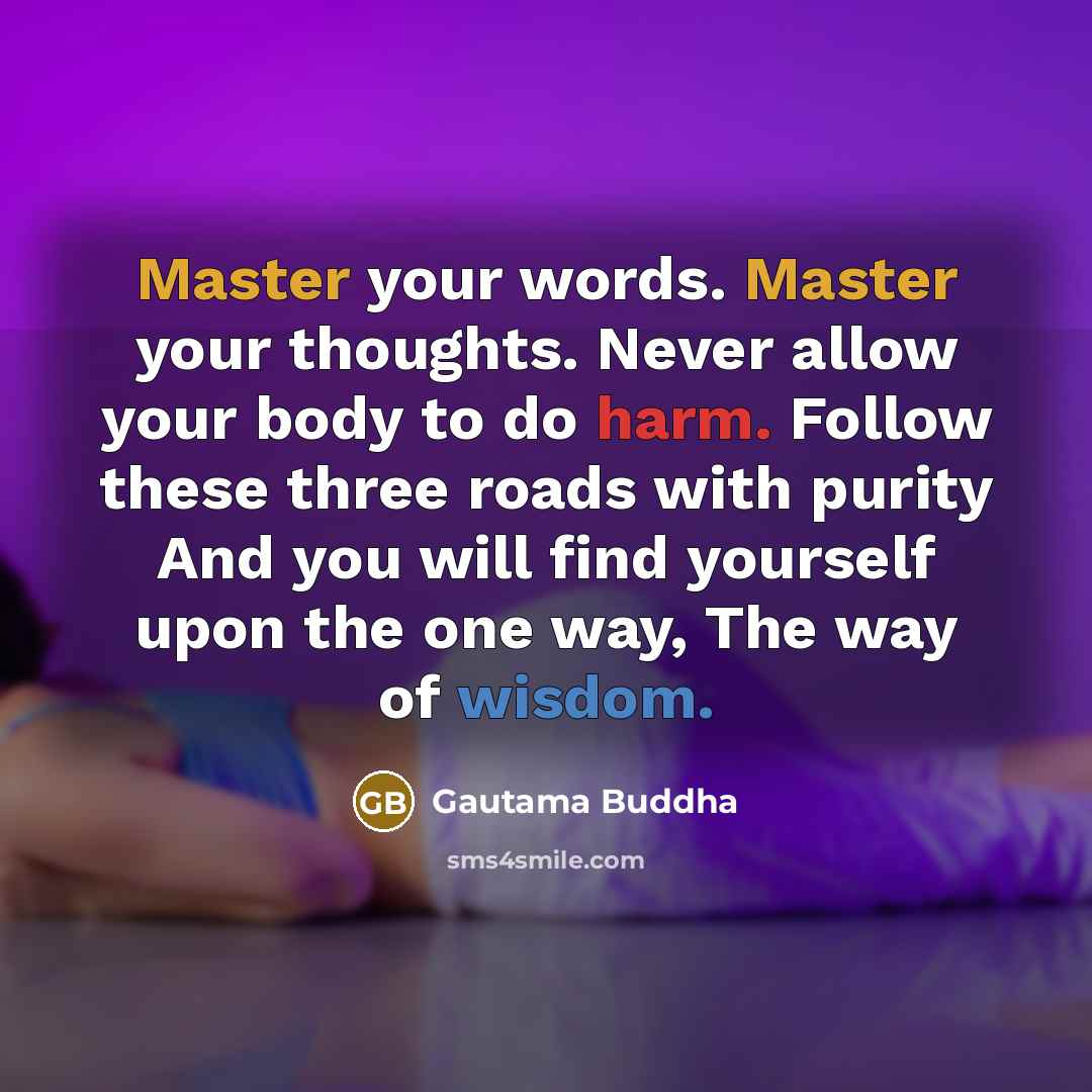 “Master your words. Master your thoughts. Never allow your body to do harm. Follow these three roads with purity And you will find yourself upon the one way, The way of wisdom.” quote by Gautama Buddha