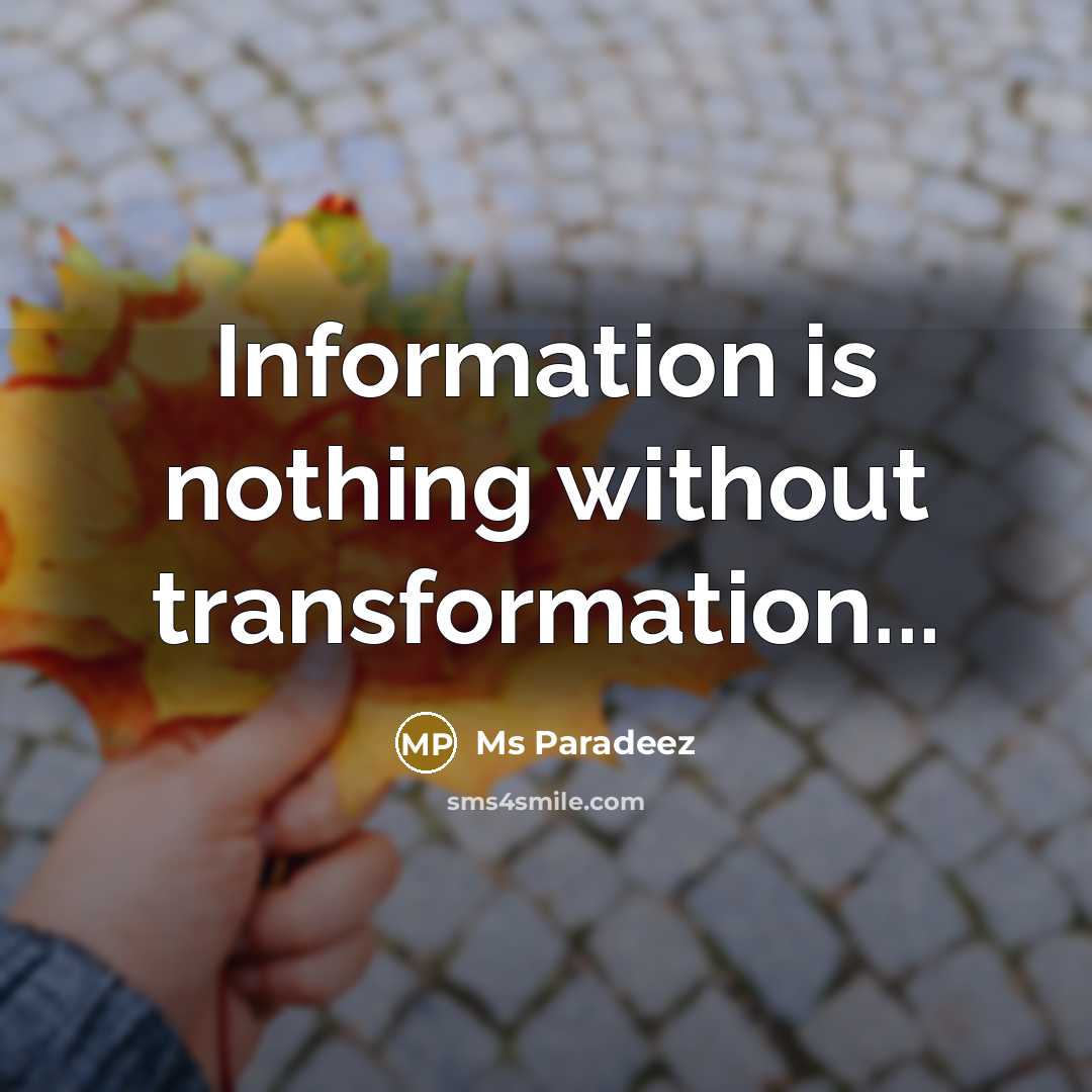 “Information is nothing without transformation...” quote by Ms Paradeez