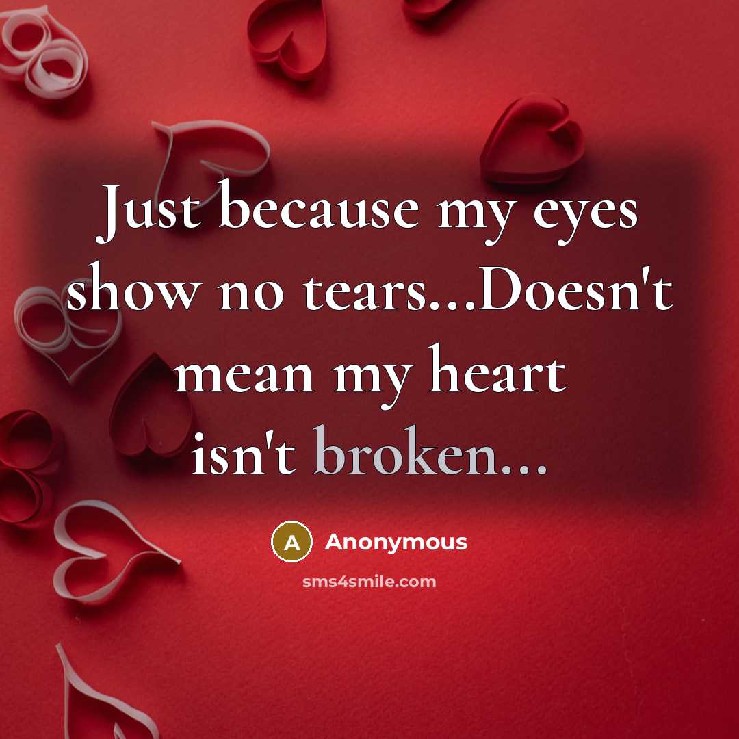 “Just because my eyes show no tears...Doesn't mean my heart isn't broken...” quote by Anonymous