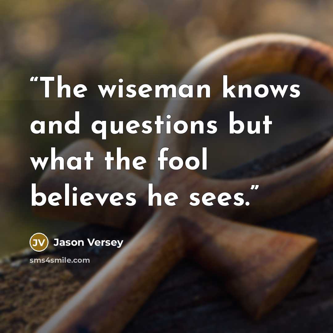 “The wiseman knows and questions but what the fool believes he sees.” quote by Jason Versey