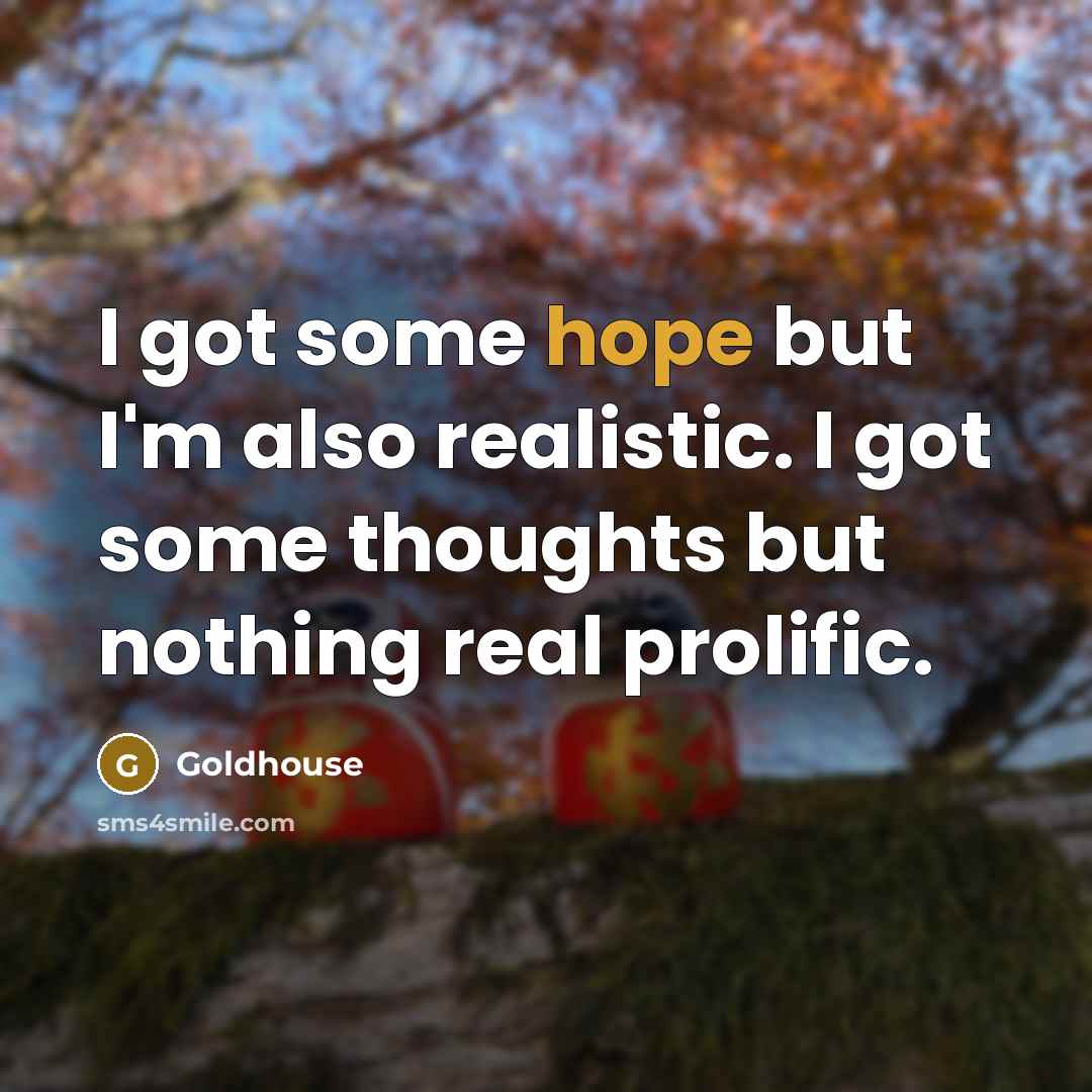“I got some hope but I'm also realistic. I got some thoughts but nothing real prolific.” quote by Goldhouse