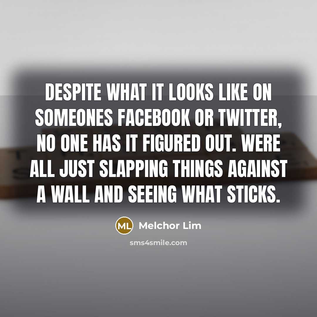 “Despite what it looks like on someones Facebook or Twitter, no one has it figured out. Were all just slapping things against a wall and seeing what sticks.” quote by Melchor Lim