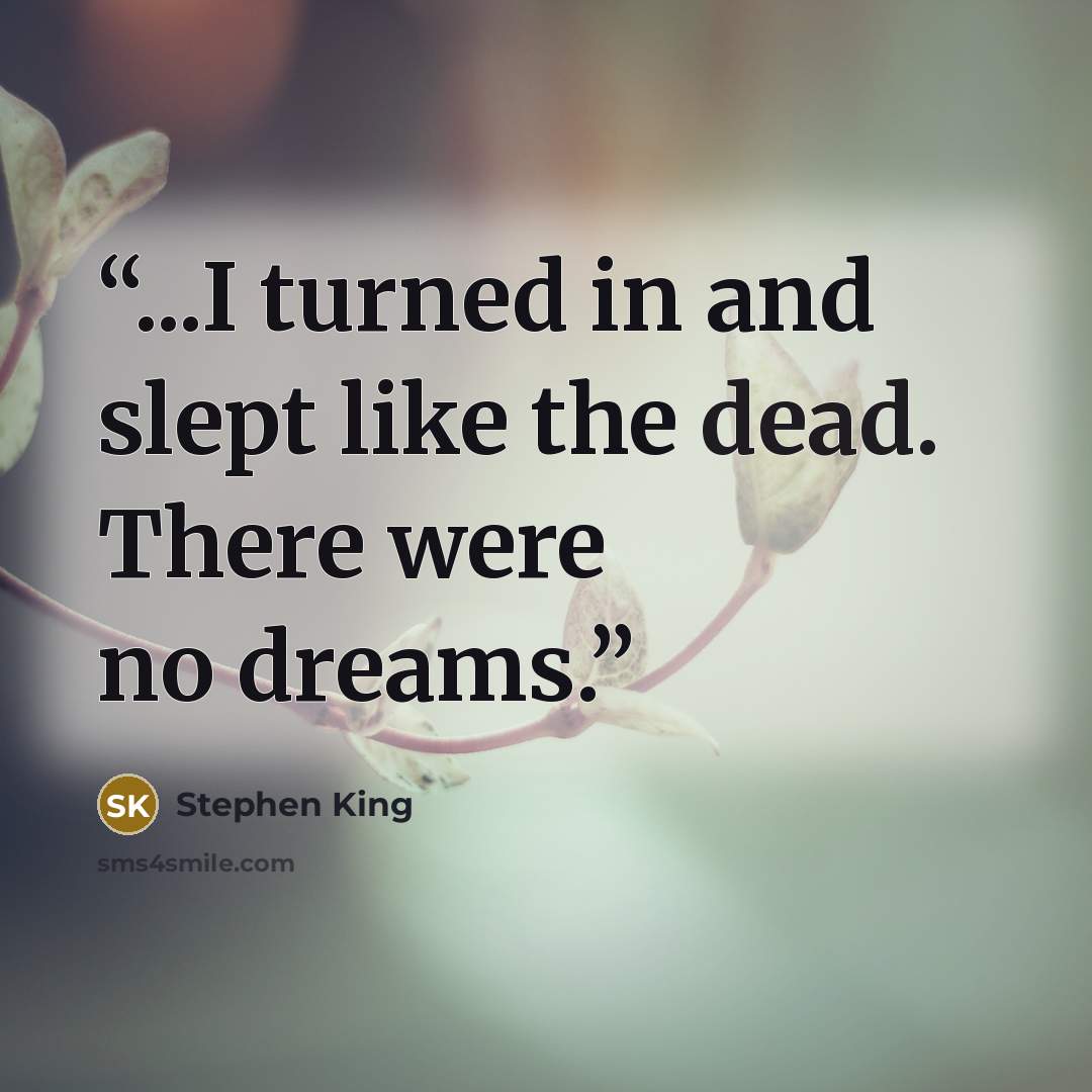 “...I turned in and slept like the dead. There were no dreams.” quote by Stephen King