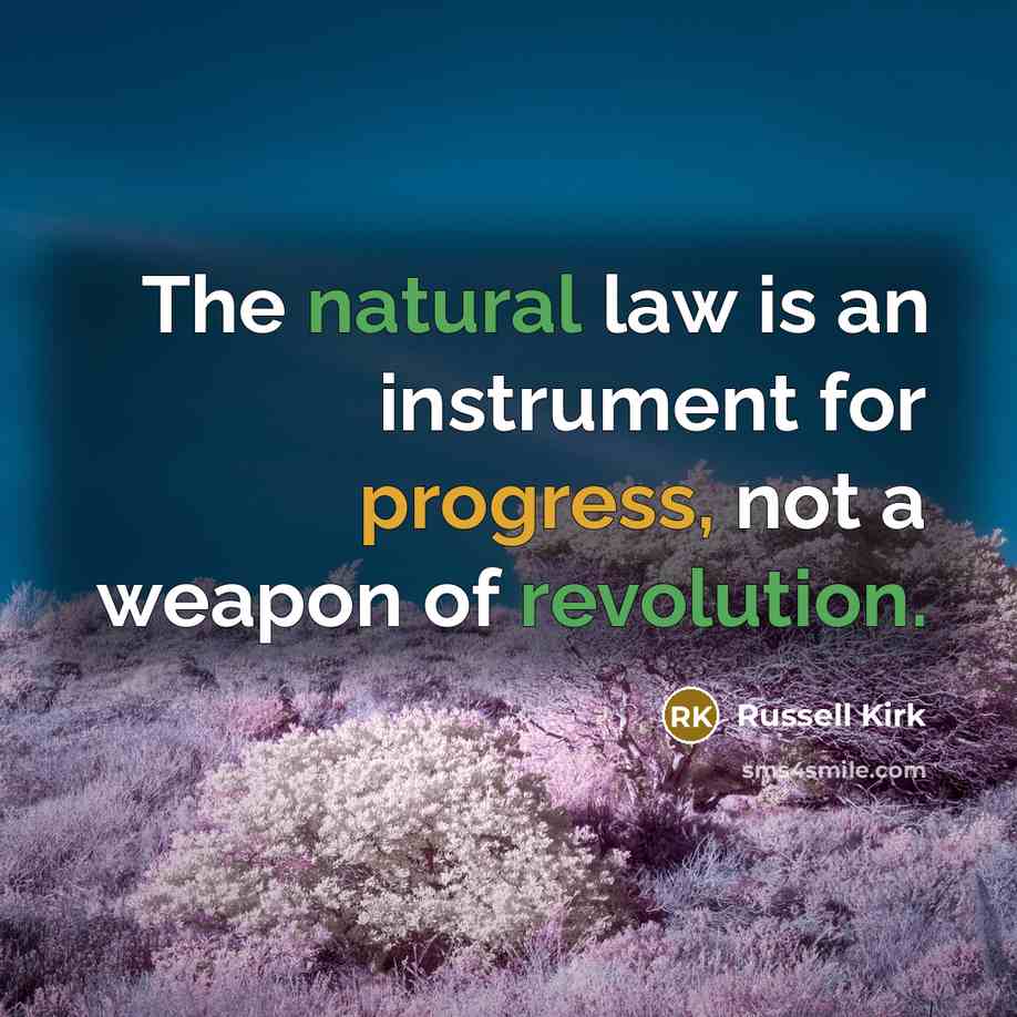“The natural law is an instrument for progress, not a weapon of revolution.” quote by Russell Kirk