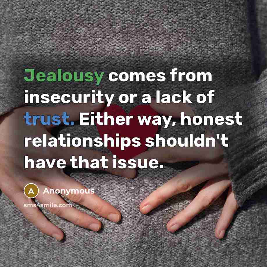 “Jealousy comes from insecurity or a lack of trust. Either way, honest relationships shouldn't have that issue.” quote by Anonymous