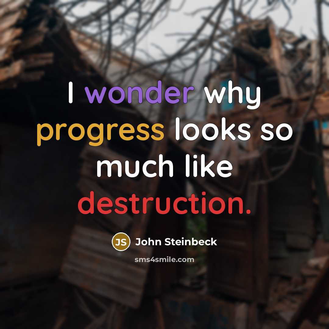 “I wonder why progress looks so much like destruction.” quote by John Steinbeck