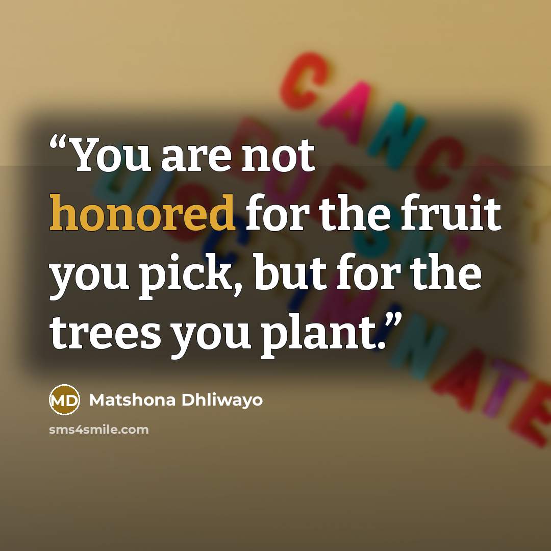 “You are not honored for the fruit you pick, but for the trees you plant.” quote by Matshona Dhliwayo