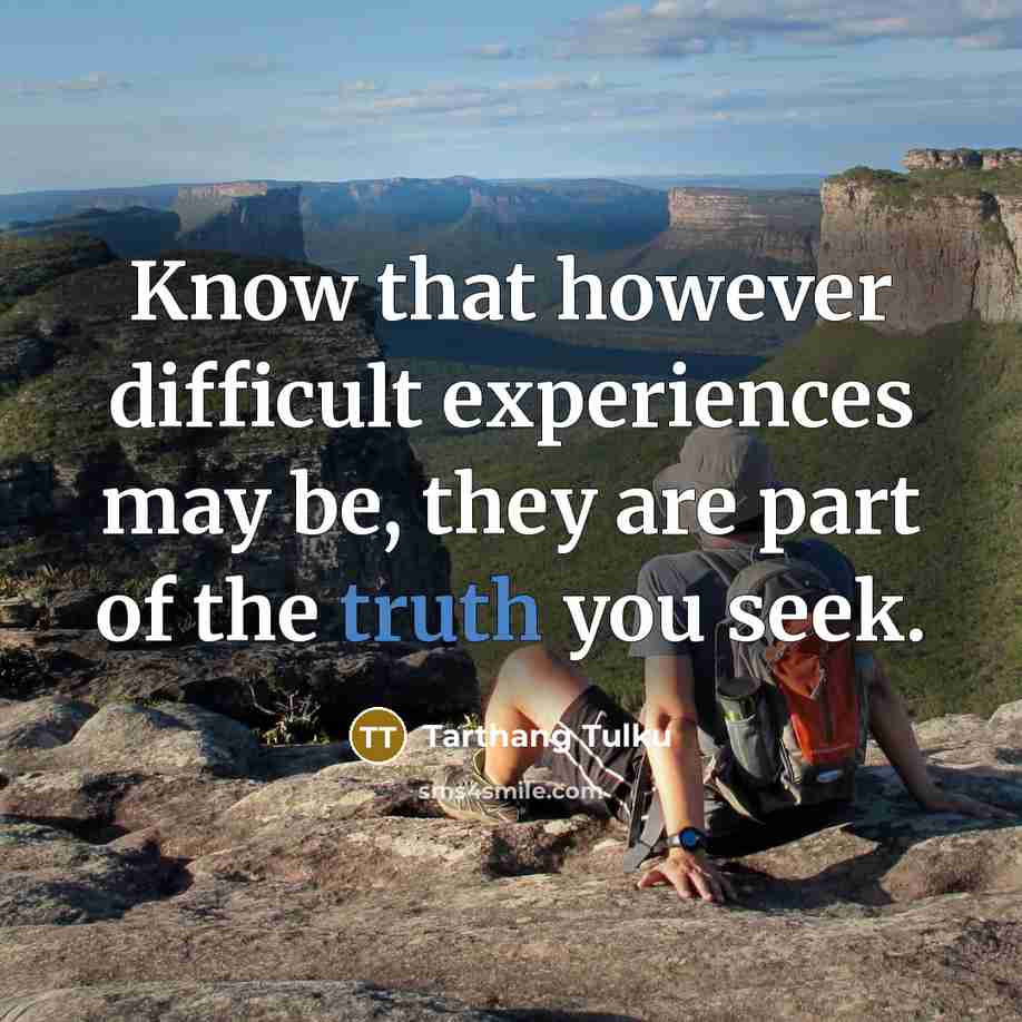 “Know that however difficult experiences may be, they are part of the truth you seek.” quote by Tarthang Tulku