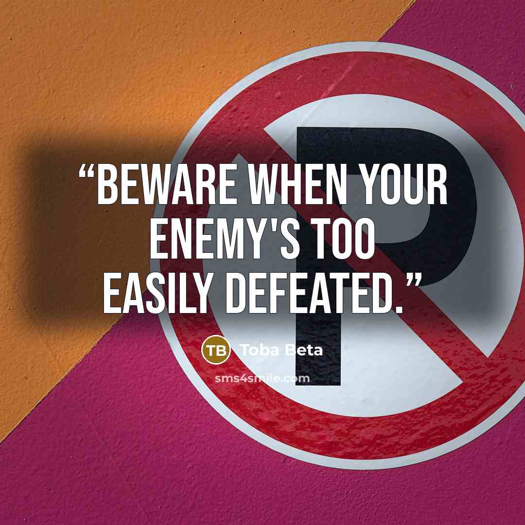 “Beware when your enemy's too easily defeated.” quote by Toba Beta