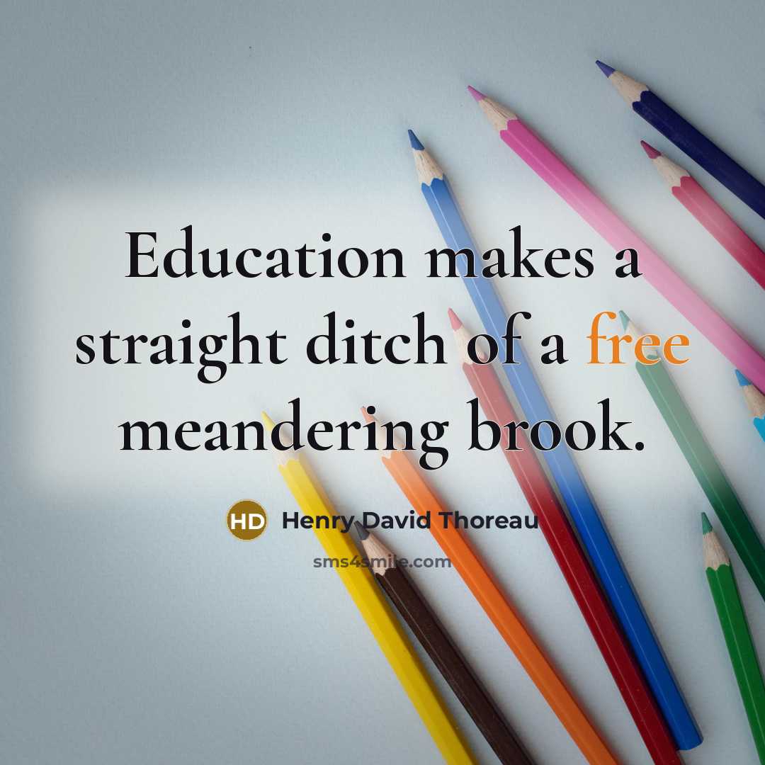 “Education makes a straight ditch of a free meandering brook.” quote by Henry David Thoreau